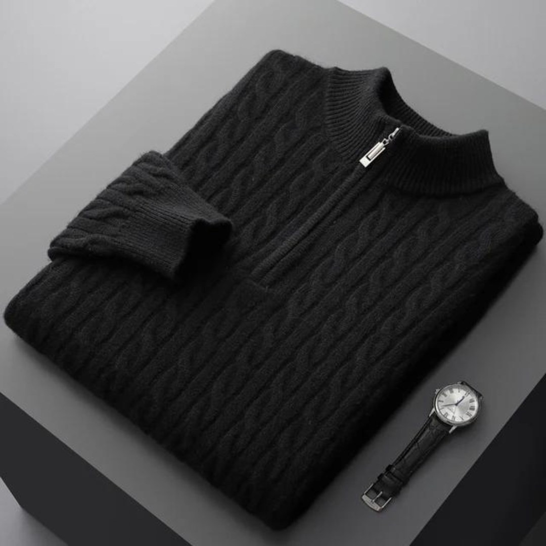 POLOVIČNÍ ZIP Z TKANÉHO 100% KAŠMÍRU