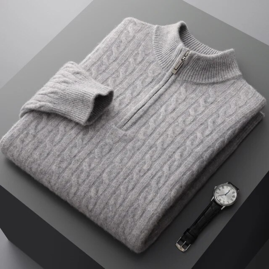 POLOVIČNÍ ZIP Z TKANÉHO 100% KAŠMÍRU