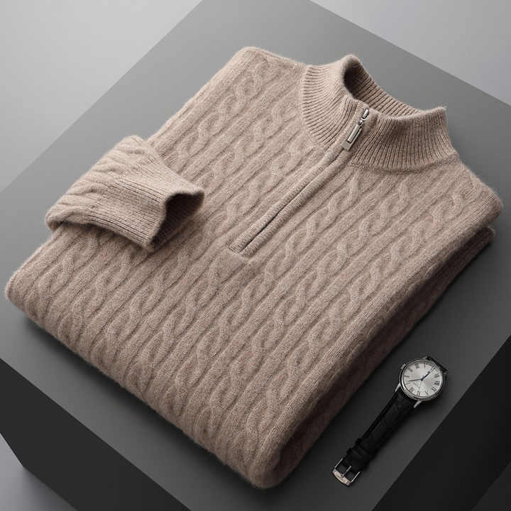 POLOVIČNÍ ZIP Z TKANÉHO 100% KAŠMÍRU