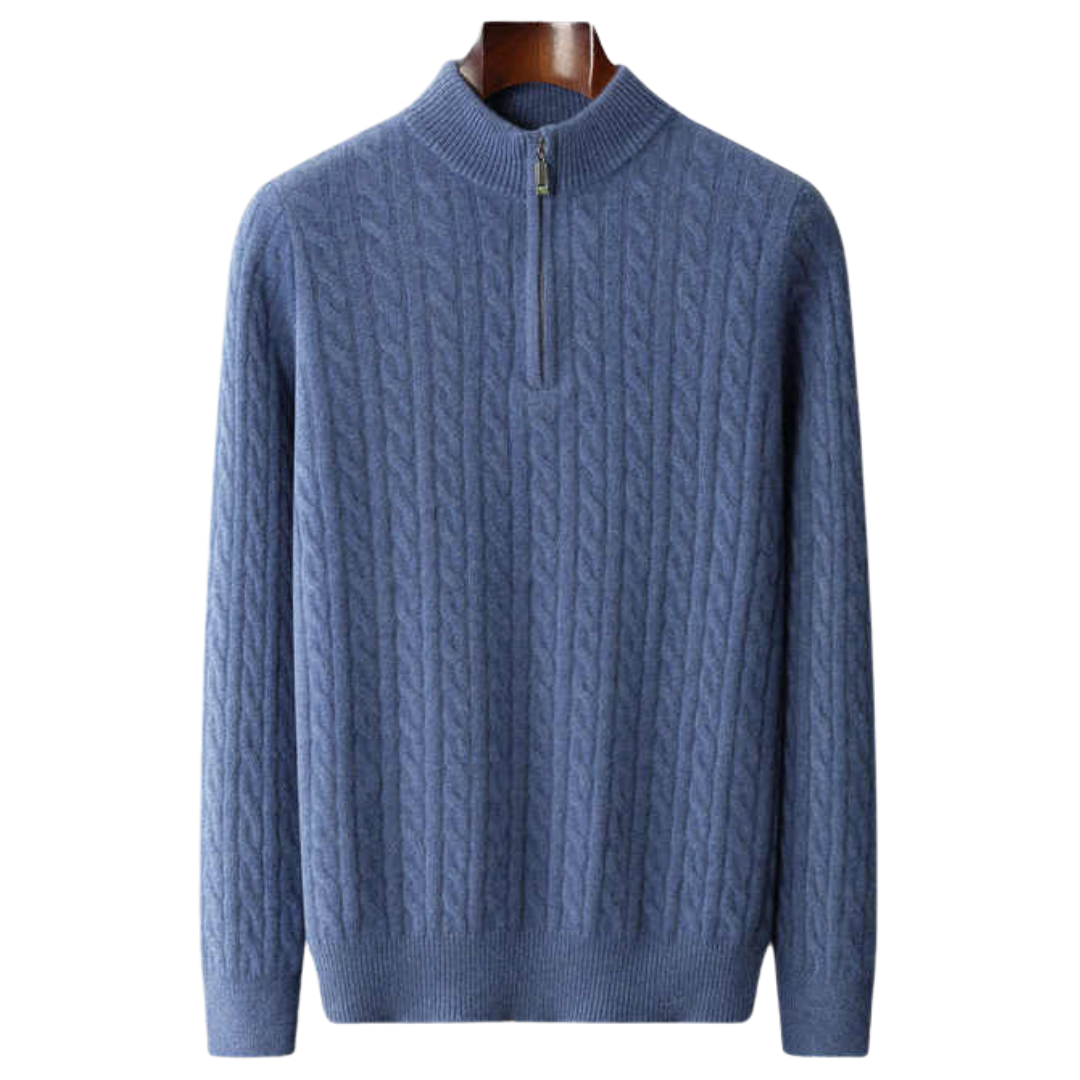 POLOVIČNÍ ZIP Z TKANÉHO 100% KAŠMÍRU
