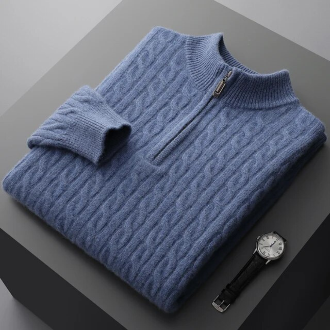 POLOVIČNÍ ZIP Z TKANÉHO 100% KAŠMÍRU
